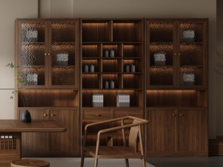  宋式美学 高端进口黑胡桃木 大容量储物空间 圆润边角防磕碰 B款 书柜（天然实木家具、纹理自然随机）（不含灯带）