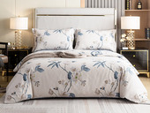 喜临门 现代简约 一路生花100%全棉印花四件套 双面设计双倍宠爱 浅金 柔软升级1.8米床（220*240cm）四件套（枕套*2+被套*1+床单*1）礼盒包装