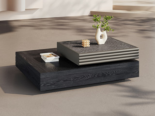  极简风格 浮雕纳米维多利亚金岩板 暖金基底交织金褐纹路 纳米+浮雕工艺 还原奢石质感 自然纹理天然榆木皮 可360°旋转设计 茶几