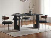 欧瑞仕 意式极简 卡莱餐桌 抗菌耐磨纯黑岩板 镂空几何折角桌腿 视觉通透开阔 自然肌理白蜡木皮+镜面不锈钢支撑脚  1.4米 餐桌