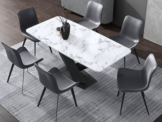  现代简约 中花白大理石 五金底架 黑白色 1.6米长餐桌
