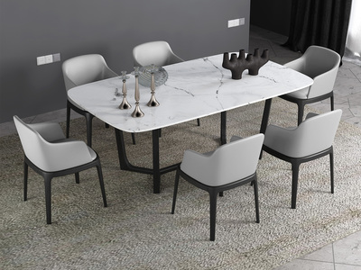  现代简约 白色大理石 实木框架 1.4米长餐桌
