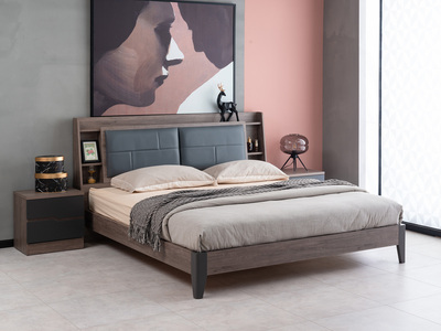  现代简约 高级灰 实木床脚 卧室双人床 1.5*2.0米床