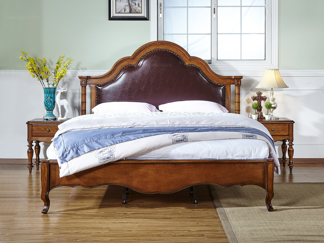 澳菲娅 简美风格 北美鹅掌楸木 仿真油蜡皮 1.5*2.0米床