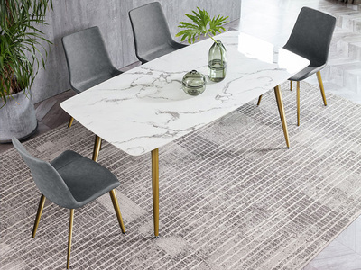  轻奢风格 大理石台面+不锈钢镀金架 1.4米长餐桌