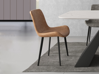  极简风格 优质皮艺 碳素钢底座 橙色 网红餐椅