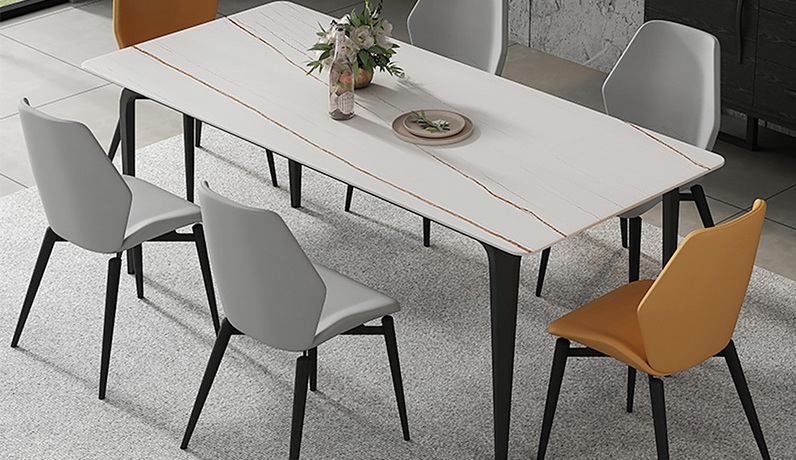 米勒 极简风格 意大利进口哑光岩板 碳素钢底架 1.4米长餐桌