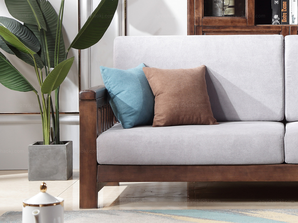 简美风情 美式风格 泰国进口橡胶木 浅咖色 三人沙发