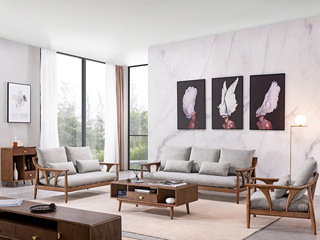  北欧风格 北美进口白蜡木 布艺沙发 沙发组合（1+2+3）