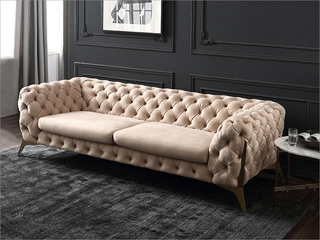  轻奢风格 不锈钢镀钛金 优质科技布 双人位沙发（图片为磨砂布，此配置为科技布款）