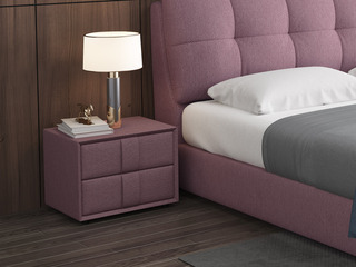  现代简约 扪布 淡紫色  实木抽屉 床头柜