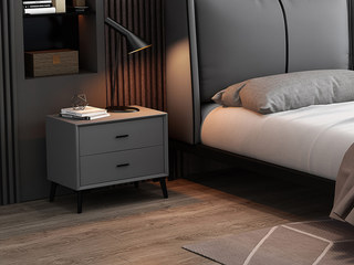  极简风格 气质深灰色 扪皮  实木抽屉 床头柜