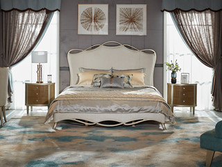  简美风格 北美进口榉木坚固框架   静音床板布艺床 1.8*2.0米床