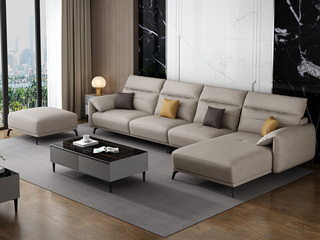  极简 羽绒科技布沙发 自由搭配组合 小户挚爱 5挡升降功能头枕 柔软舒适 卡其色 沙发组合（1+3+左贵妃+脚踏）