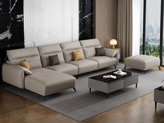  极简 羽绒科技布沙发 自由搭配组合 小户挚爱 5挡升降功能头枕 柔软舒适 卡其色 沙发组合（1+3+右贵妃+脚踏）