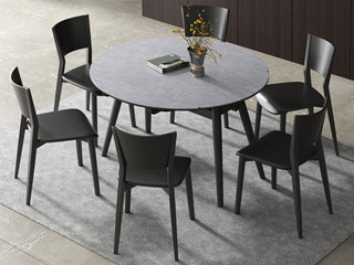  现代简约 阿玛尼灰哑光岩板台面 进口实木 1.3米功能餐桌(展开直径1.3米圆)