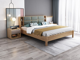  北欧风格 泰国进口橡胶木 纳米科技布面料 松木床板条 1.8*2.0米床