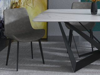  极简风格 优质皮艺 碳素钢底座 灰色 网红餐椅