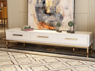  轻奢风格 镀金不锈钢 细腻光滑台面 优雅白 2.0m电视柜
