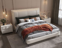 歌迪 现代简约 科技布+实木框架 高弹海绵 米白色 1.8*2.0米双人床（搭配10公分松木排骨架）
