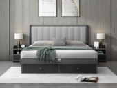 艺家 现代简约 浅灰色 靠背接触面优质超纤皮 储物抽屉设计1.8*2.0米 HB-1701板木高箱床（008靠枕）床
