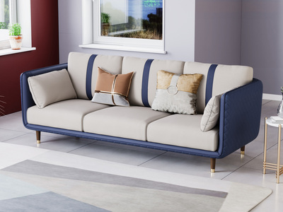  轻奢风格 高端纳帕皮+实木框架 三人位沙发
