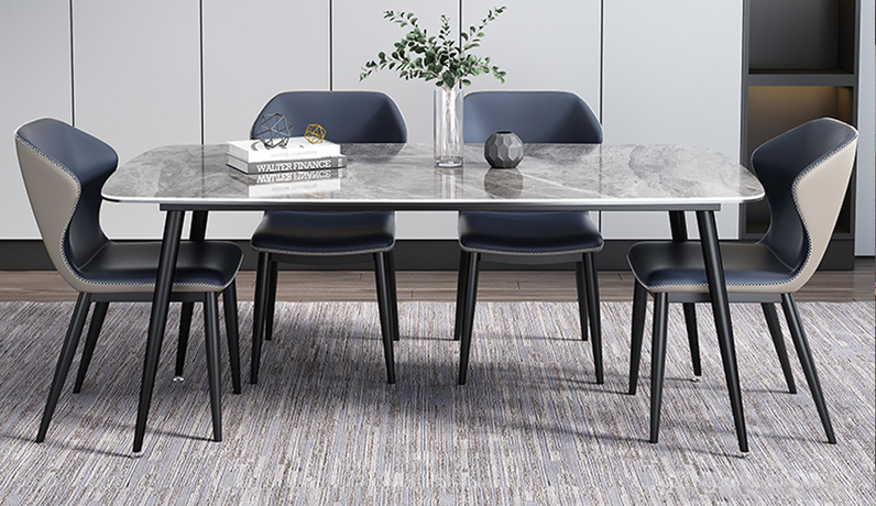 斐亚家居 极简 意大利深灰亮光岩板 碳素钢黑砂（底架）  1.4米 长餐桌