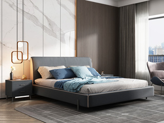  极简风格 舒适透气 优质布艺+实木框架 浅灰+深灰 1.8*2.0米 高箱床（搭配10公分松木排骨架）