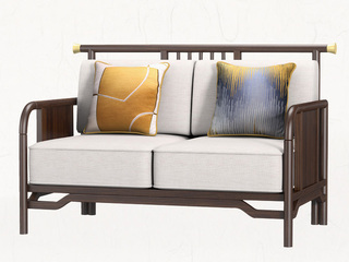  新中式风格 优质乌金木带扶手 双人沙发