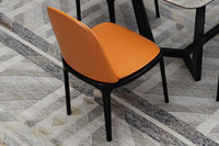 米勒 现代简约 环保皮艺 优选实木 小八脚 橘色 无扶手餐椅