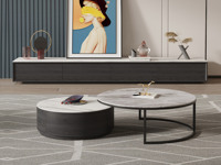 米勒 现代极简 雪山石+意大利浅灰 组合茶几 （小圆700mm+大圆800mm）