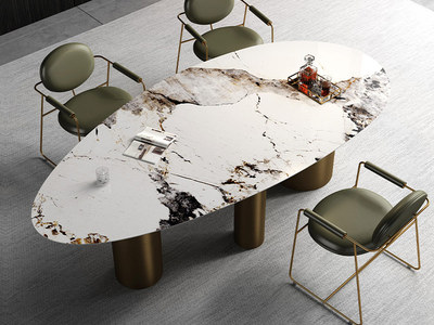  轻奢风格 不锈钢+岩板 1.6米 餐桌