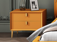 皮艺工坊 现代简约 金橙色 扪皮 金色脚  实木抽屉 床头柜