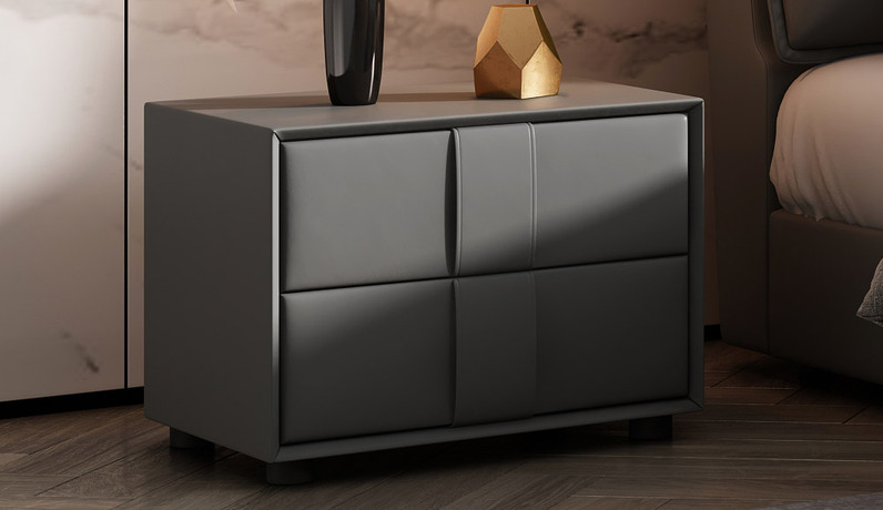 卡罗亚 极简风格 深灰色 皮艺 床头柜