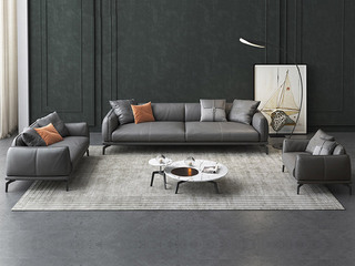  极简风格 真皮沙发 SPA级触感 高弹舒适 高品质天然蓬松白鹅羽绒靠包 深灰色 双人位沙发