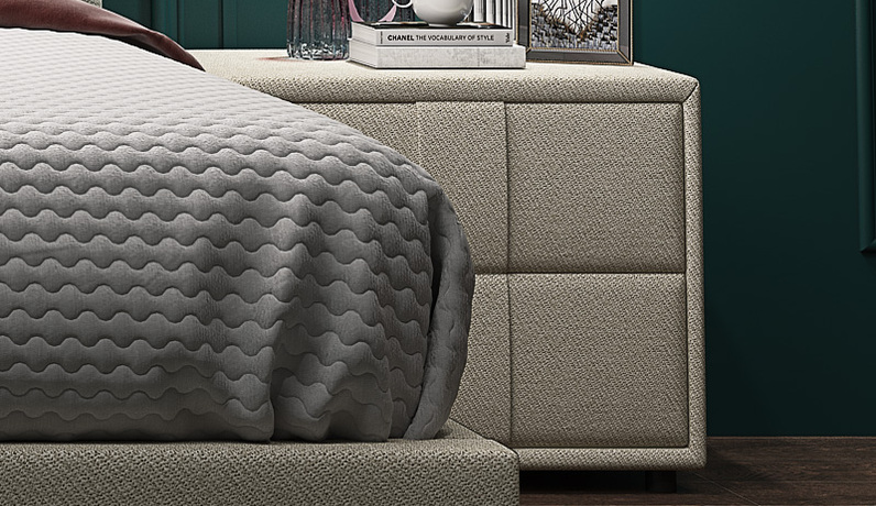 皮艺工坊 轻奢系列 全实木柜体+松木抽屉 米黄色 布艺  床头柜