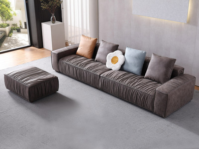  现代简约创意网红款高回弹记忆海绵舒适坐感磨砂科技布咖啡色沙发组合（2+2+脚踏 长3米）