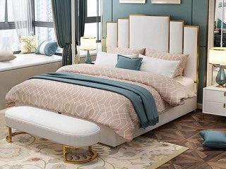  简美风格 全实木床边 布艺 舒适睡感 卧室1.8*2.0米双人床