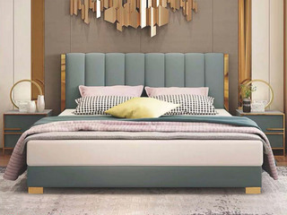  轻奢风格 皮艺 多功能储物实木高箱床  齐边床1.5*2.0米床（图片为排骨架床）