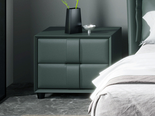  现代简约 扪皮+高密度封板+实木脚墨绿色床头柜