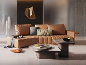 Milantti 米兰蒂 极简风格 设计师推荐款 网红沙发 高弹舒适 防水耐磨 优质皮艺 羽绒 实木框架 橙色 右转角沙发