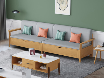  北欧风格 榉木坚固框架 白杨木 高弹舒适 原木色 实用型储物 四人位沙发