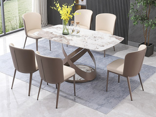  轻奢风格 防刮耐磨 亮光岩板台面 长1.6米餐桌