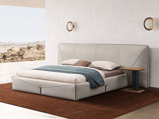  极简风格 高端舒适 床头接触面真皮真皮+实木框架 1.8*2.0米真皮床
