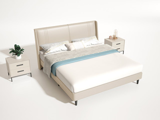  现代简约 头层进口小黄牛皮+实木框架 软床 舒适软靠 1.5*2.0米真皮床  15CM床托