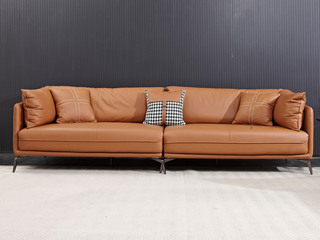  极简风格 舒适透气 优质棉麻布+实木框架+羽绒 双扶手四人位 沙发（图片为真皮款，此配置为布艺款）