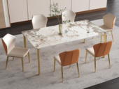 慕梵希 轻奢风格 不锈钢拉丝+蒙拉丽莎亮光岩板 1.4米 餐桌