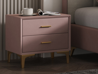  极简风格 扪皮 实木 粉色 双抽床头柜