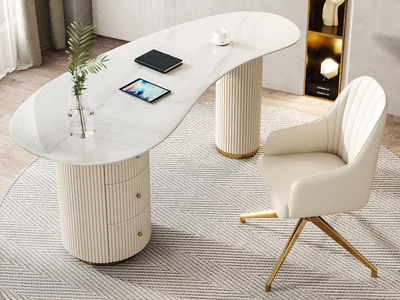  轻奢风格 防刮耐磨岩板+不锈钢镀金 1.4米书桌