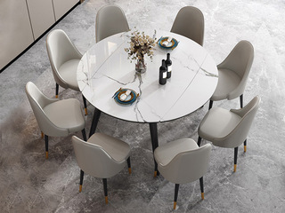  极简风格 坚固承重 亮光岩板 1.3米伸缩餐桌